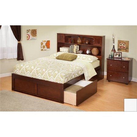 ATLANTIC FURNITURE Atlantic Furniture AR8522112 Newport Bookcase Bed Twin Size with a Flat Panel Foot Board and Urban Bed Drawers in a White Finish AR8522112